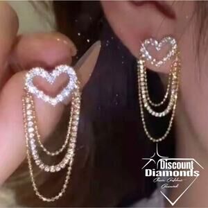 18K Gold Diamond Drop Earrings on 925 Silver